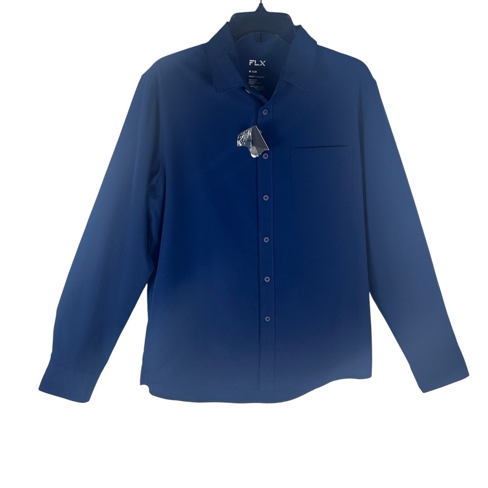 FLX Mens Urban Commuter Slim Fit Button Down Shirt Blue Stretch‎ Size M NEW